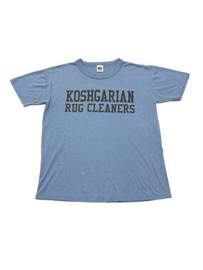 Vintage Russell Athletic Koshgarian Rug Cleaners T-Shirt Made USA Blue Single St